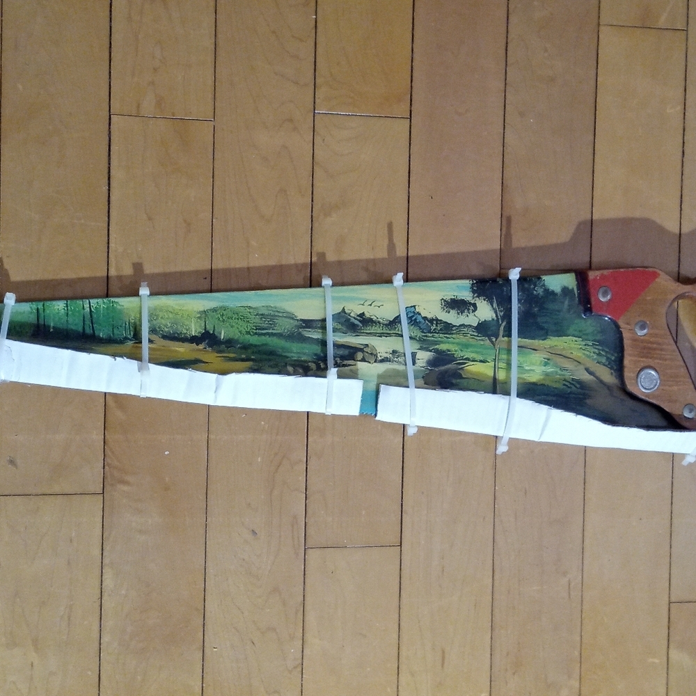 Vintage Hand Painted Hand Saw Folk Art Nature Scene Hand Signed by Charlie Flagg